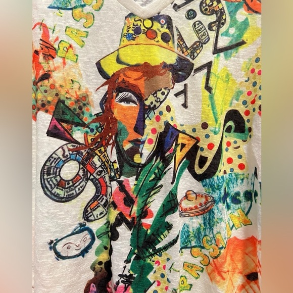 Vecceli Italy Women’s Size Large Wearable Art 3/4 Sleeve Shirt Artsy Whimsical - Picture 5 of 9